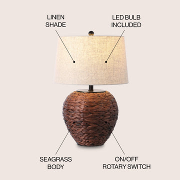 Alaro 24.5" Banana Leaf Basket LED Table Lamp - JONATHAN Y